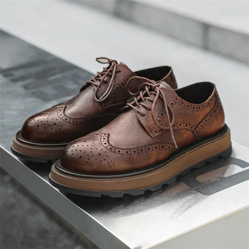 Alehan - Zapatos Derby De Cuero Con Suela Dentada
