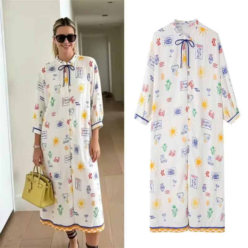 Maris - Vestido Largo Con Estampado Y Mangas