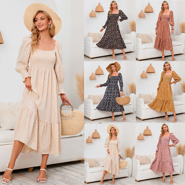 Vasilya - Elegante Vestido con Mangas Acampanadas y Estampado Floral