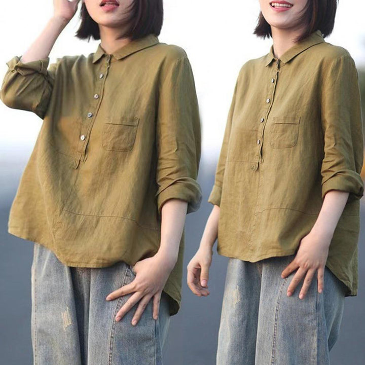 Winona - Camisa de Manga Larga y Bolsillo Delantero con Botones