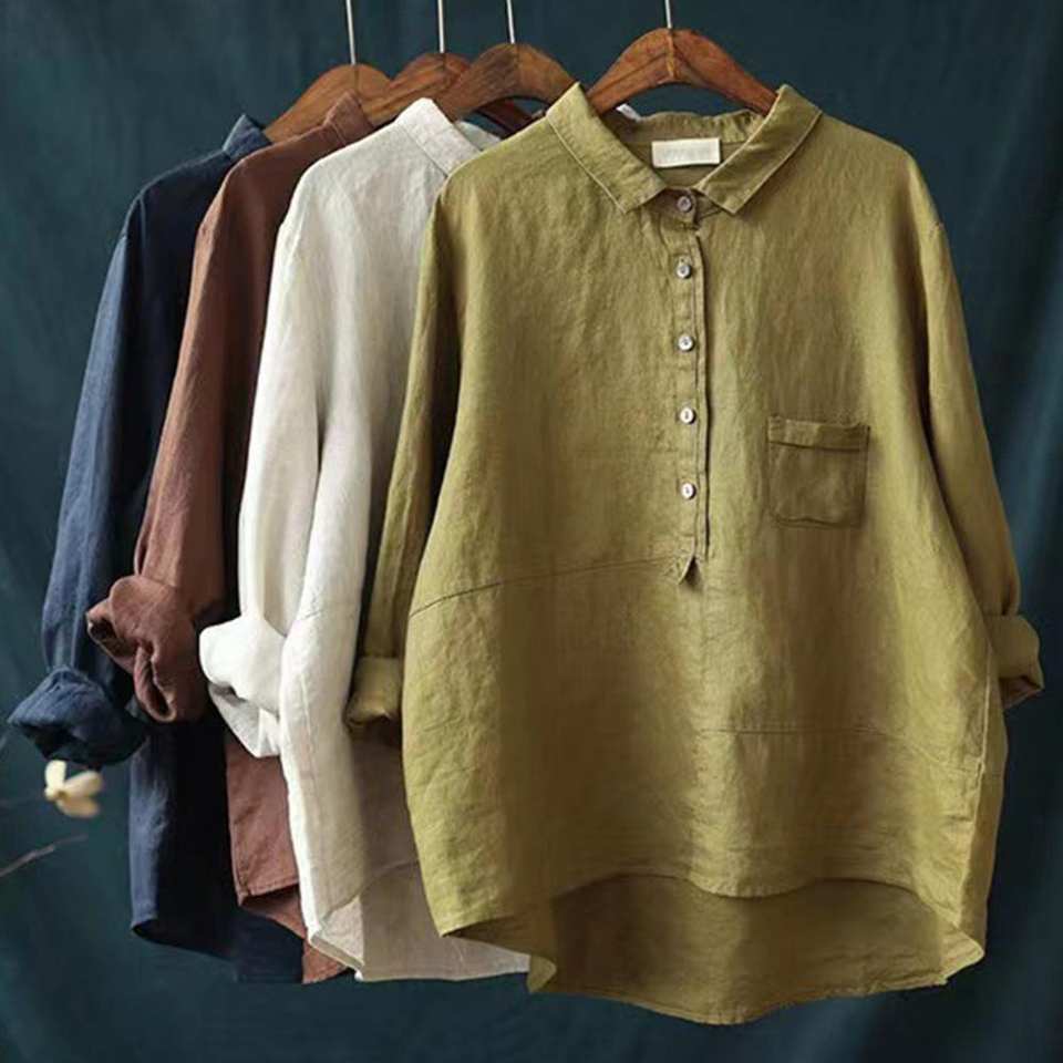 Winona - Camisa de Manga Larga y Bolsillo Delantero con Botones