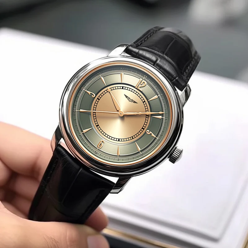 AurexTime - Reloj Clásico De Cuero Con Esfera Dorada En Dos Tonos