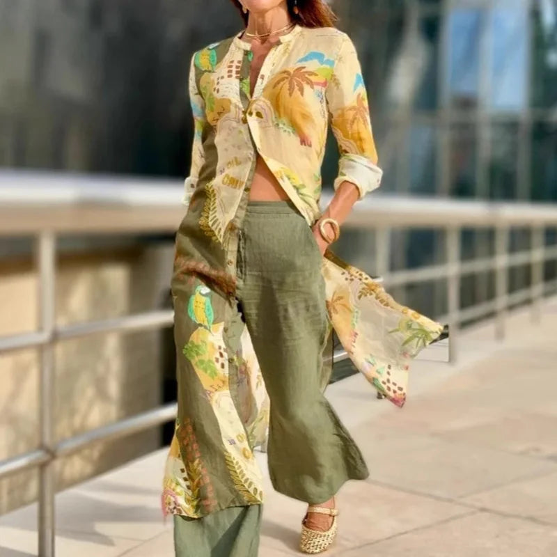 Vesperina - Conjunto De Vestido Camisero Con Estampado Unico