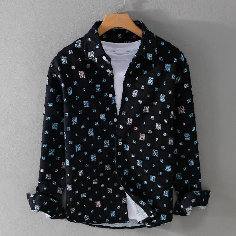 Lipsey - Camisa de Manga Larga con Botones y Diseño de Cuadrados Texturizados