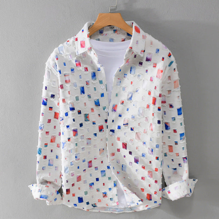 Lipsey - Camisa de Manga Larga con Botones y Diseño de Cuadrados Texturizados