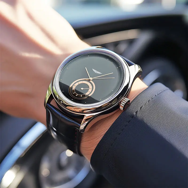 AurexTime - Reloj Clásico De Cuero Con Esfera Dorada En Dos Tonos