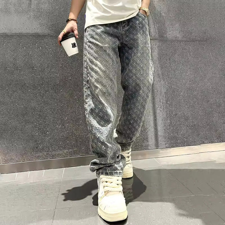 Zeydan - Pantalones Vaqueros De Pierna Ancha Con Tejido Jacquard