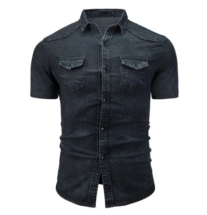 Sean - Camisa Vaquera De Manga Corta Con Bolsillos