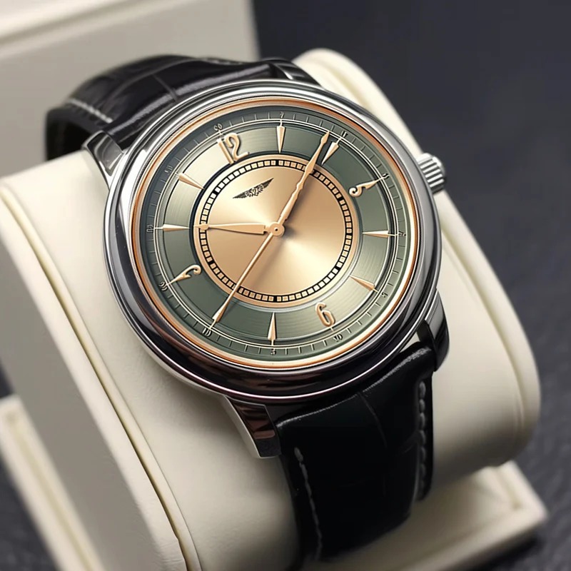 AurexTime - Reloj Clásico De Cuero Con Esfera Dorada En Dos Tonos