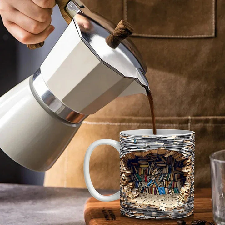 BookBrew - Taza con diseño de Biblioteca en 3D
