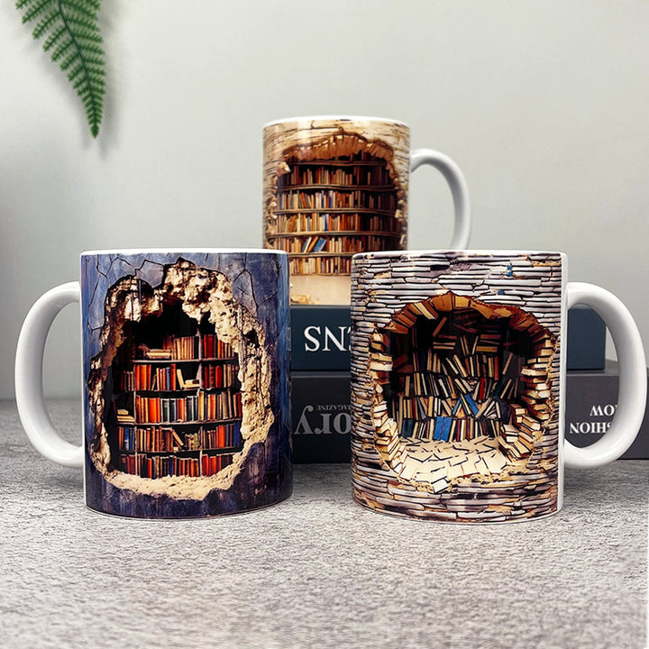 BookBrew - Taza con diseño de Biblioteca en 3D