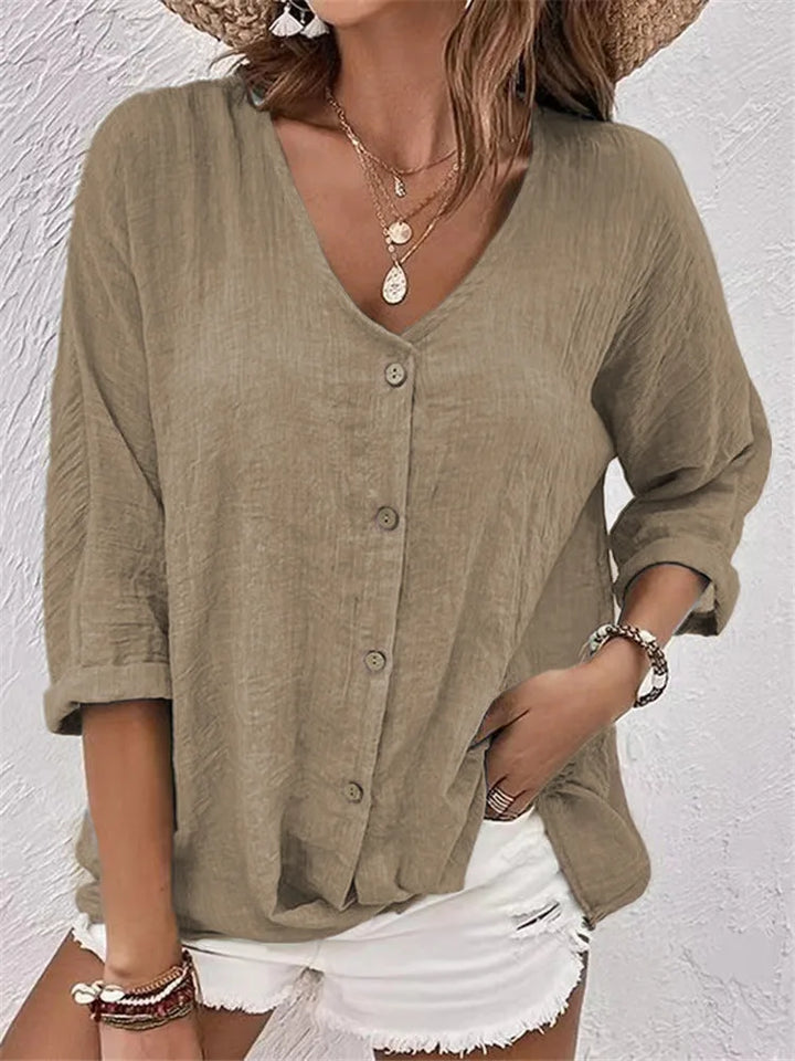 Rosalinda - Blusa De Lino De Verano Con Botones