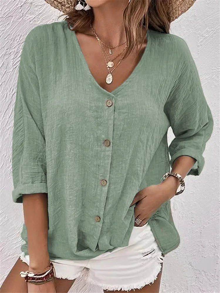 Rosalinda - Blusa De Lino De Verano Con Botones