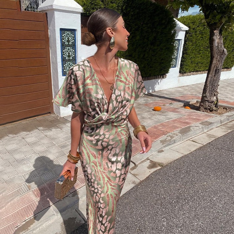 Thalia - Vestido con Cuello en V Retorcido