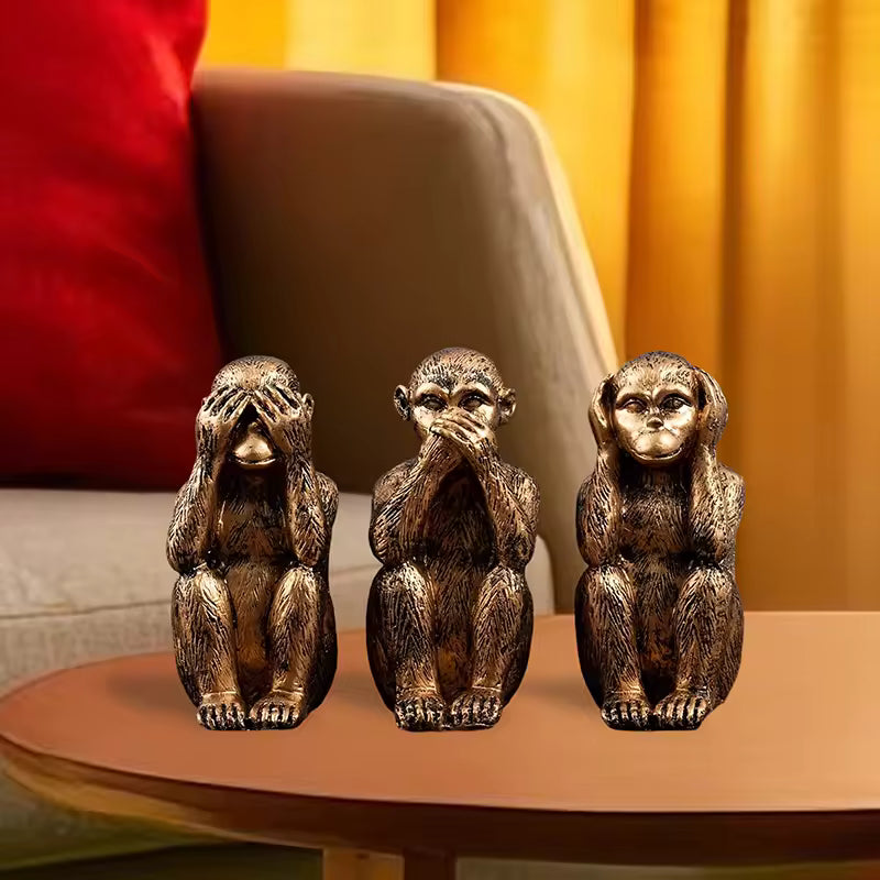 WiseChimp - Set de 3 Esculturas Decorativas De Monos De Resina