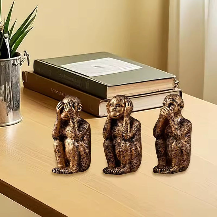 WiseChimp - Set de 3 Esculturas Decorativas De Monos De Resina