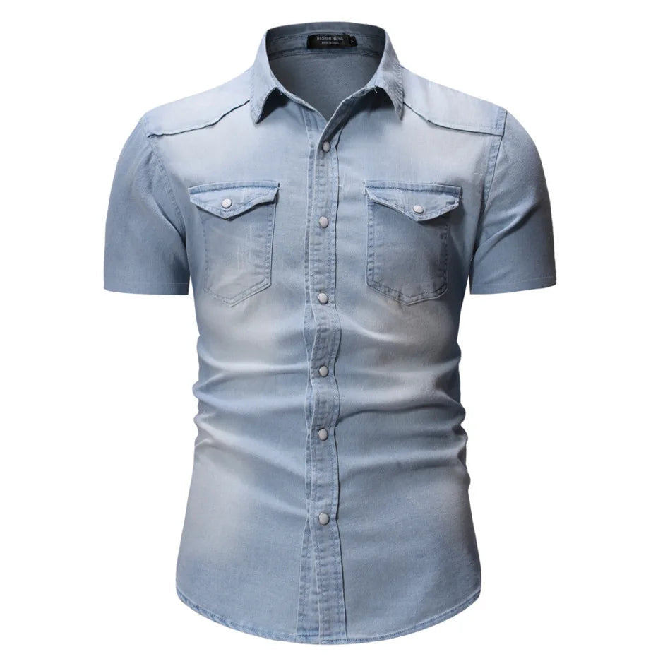 Sean - Camisa Vaquera De Manga Corta Con Bolsillos