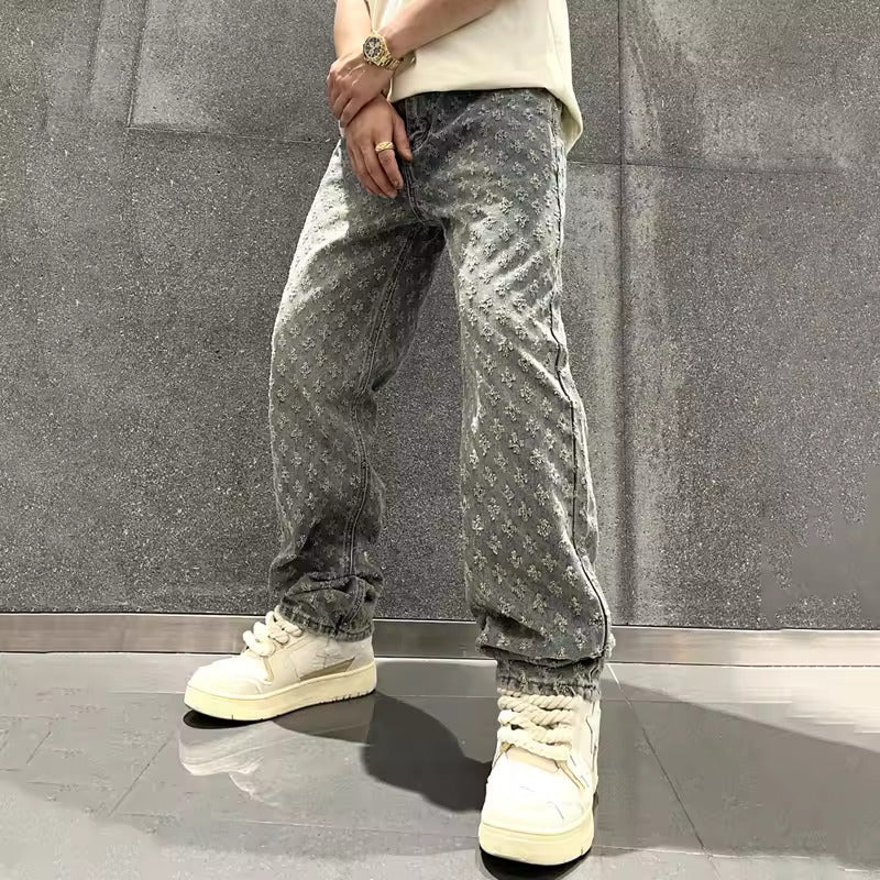 Zeydan - Pantalones Vaqueros De Pierna Ancha Con Tejido Jacquard