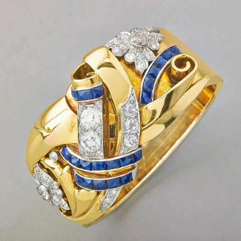 Moonie - Anillo Vintage de oro con Circonita Azul