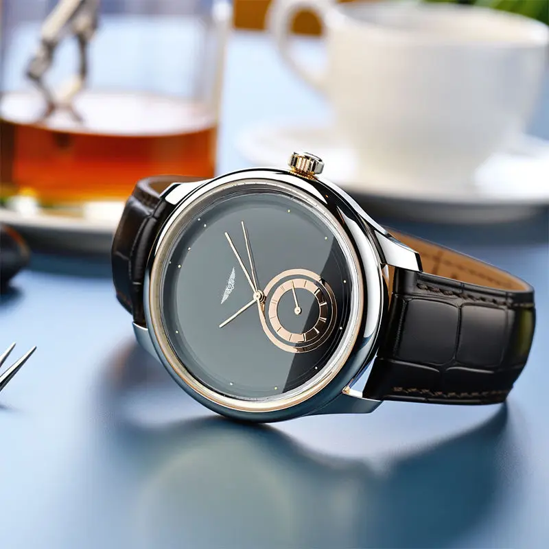 AurexTime - Reloj Clásico De Cuero Con Esfera Dorada En Dos Tonos