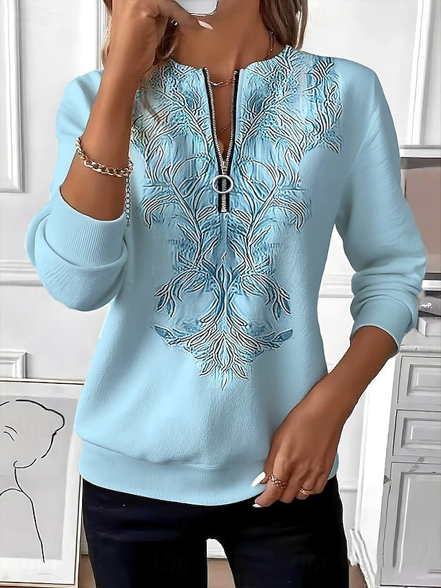 Alvilda - Elegante Jersey Bordado Con Media Cremallera