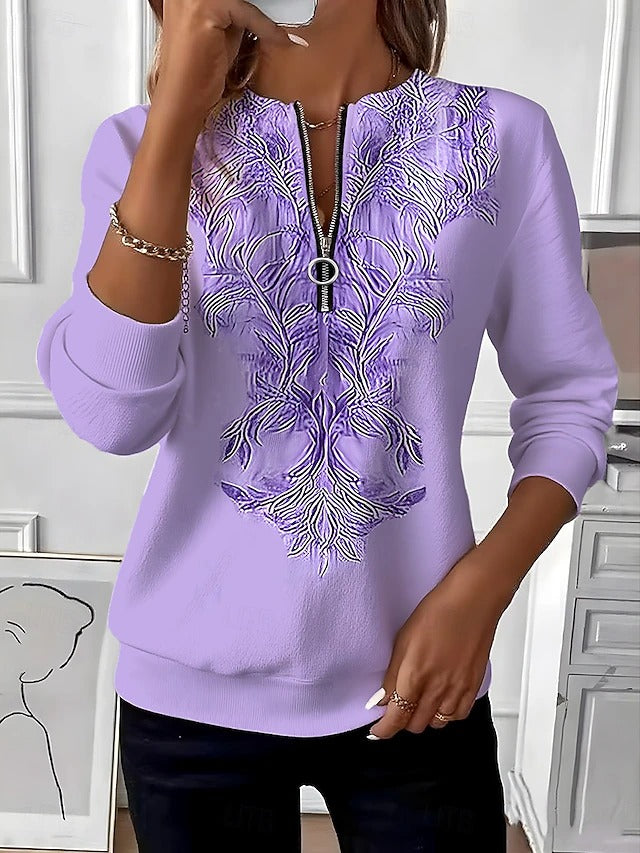 Alvilda - Elegante Jersey Bordado Con Media Cremallera