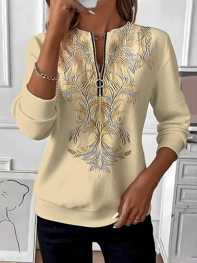 Alvilda - Elegante Jersey Bordado Con Media Cremallera
