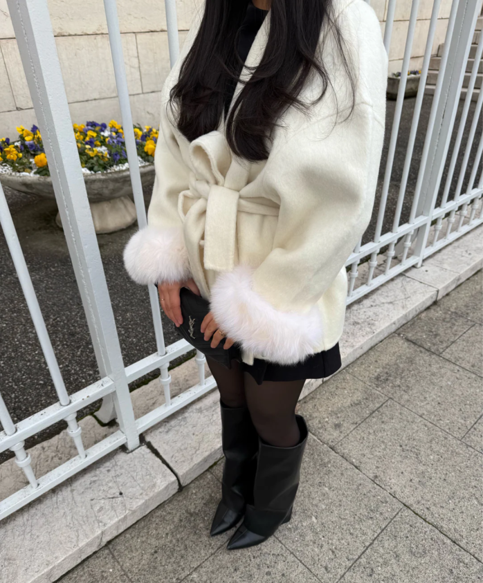 Bryony - Elegante Abrigo De Lana Con Pelo Sintético