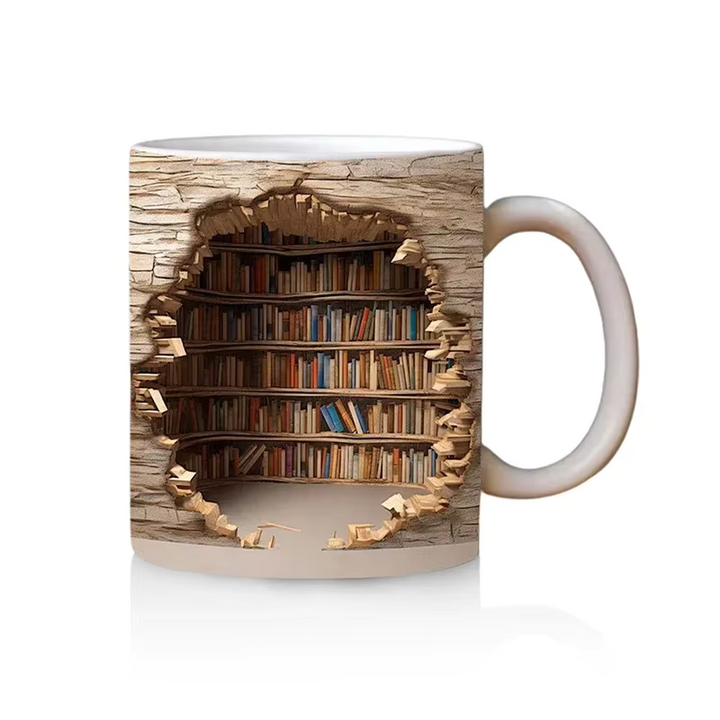 BookBrew - Taza con diseño de Biblioteca en 3D