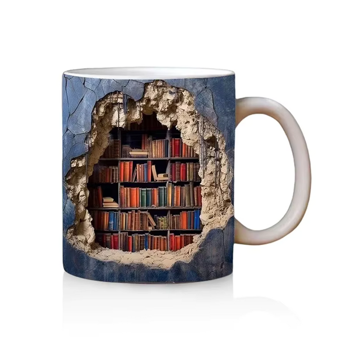 BookBrew - Taza con diseño de Biblioteca en 3D