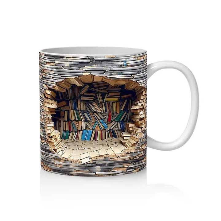 BookBrew - Taza con diseño de Biblioteca en 3D