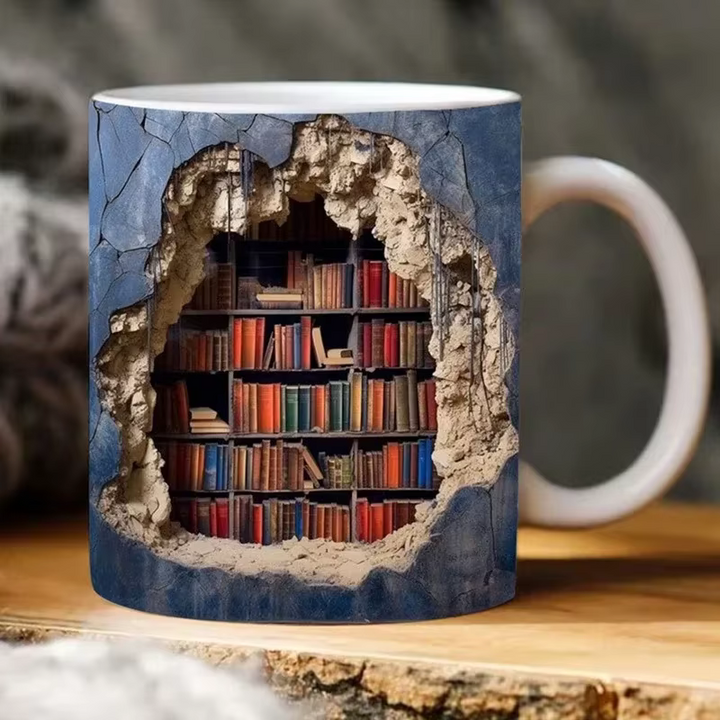 BookBrew - Taza con diseño de Biblioteca en 3D