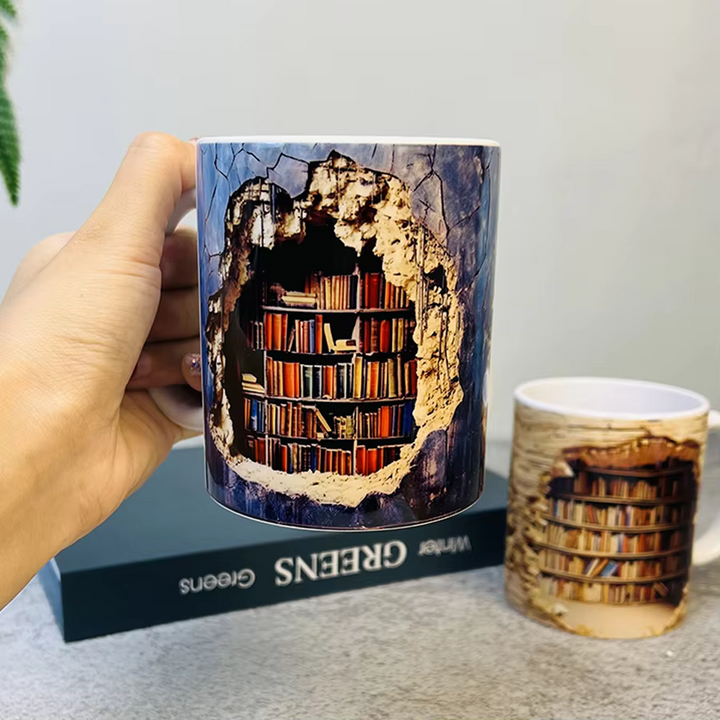 BookBrew - Taza con diseño de Biblioteca en 3D