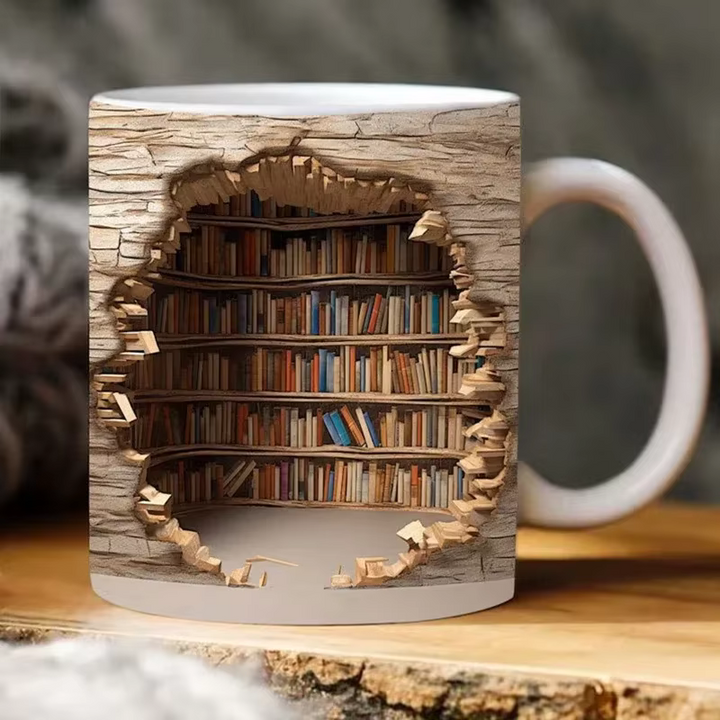 BookBrew - Taza con diseño de Biblioteca en 3D