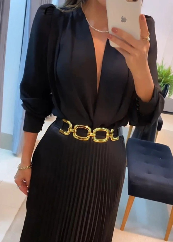 Madilynn -  Vestido Midi Plisado con Cinturón