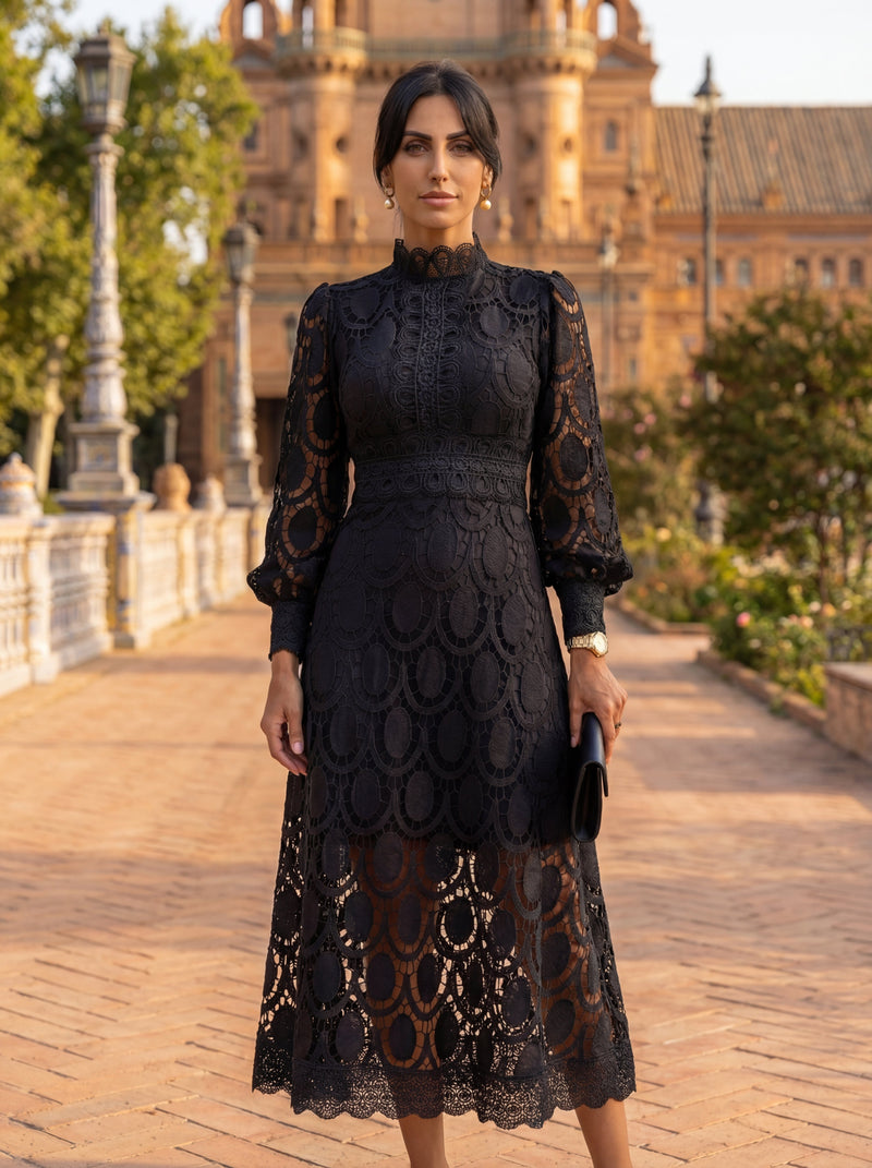Maelle - Elegante Vestido De Encaje De Manga Larga