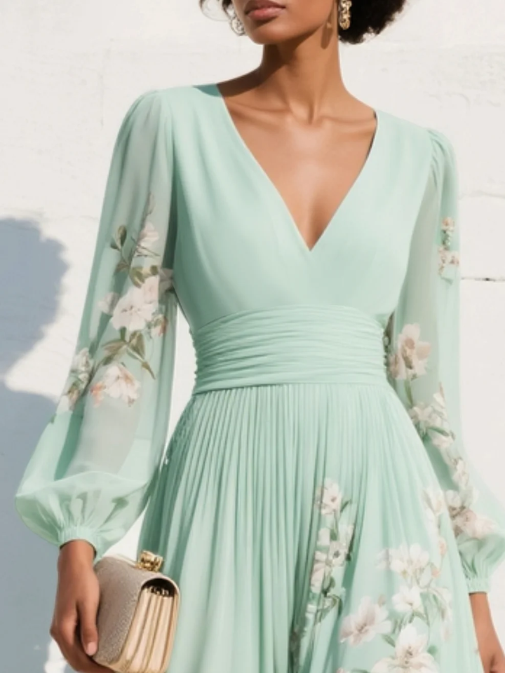 Evalyn - Vestido Largo Plisado de Gasa