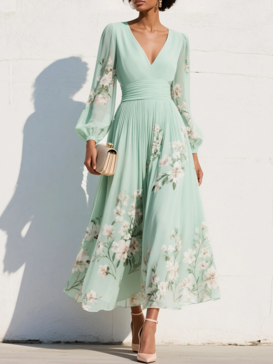 Evalyn - Vestido Largo Plisado de Gasa