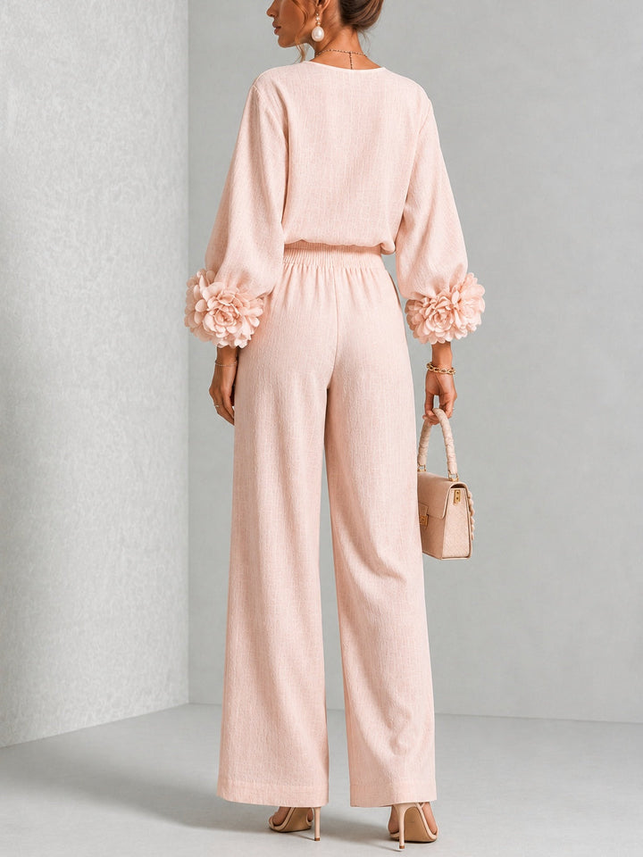 Ayser - Conjunto de Top y Pantalones Con Puños Florales