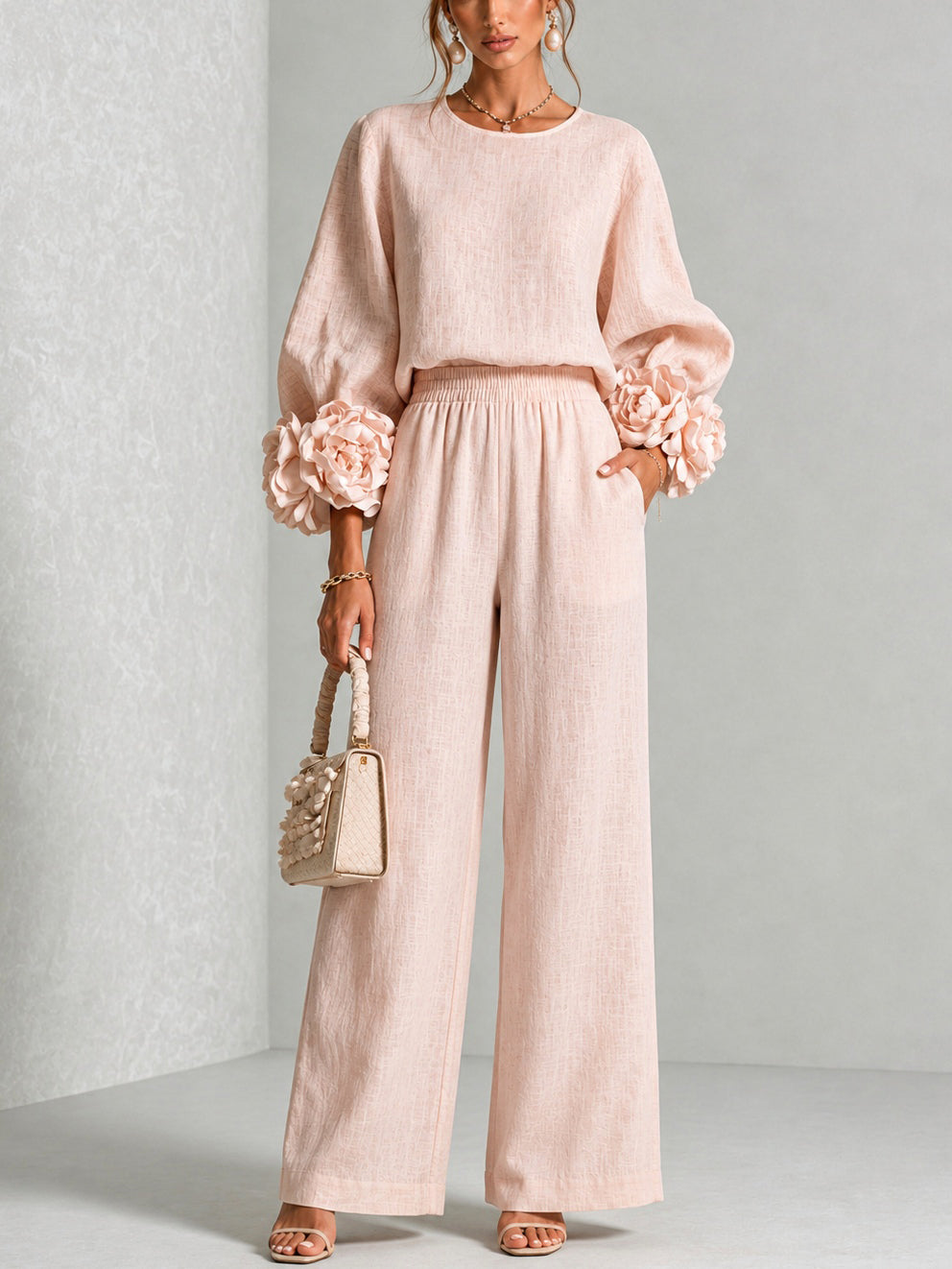 Ayser - Conjunto de Top y Pantalones Con Puños Florales
