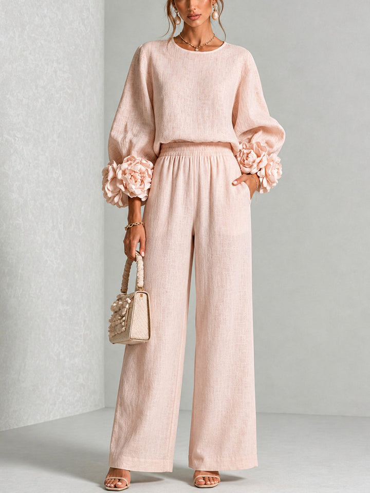 Ayser - Conjunto de Top y Pantalones Con Puños Florales