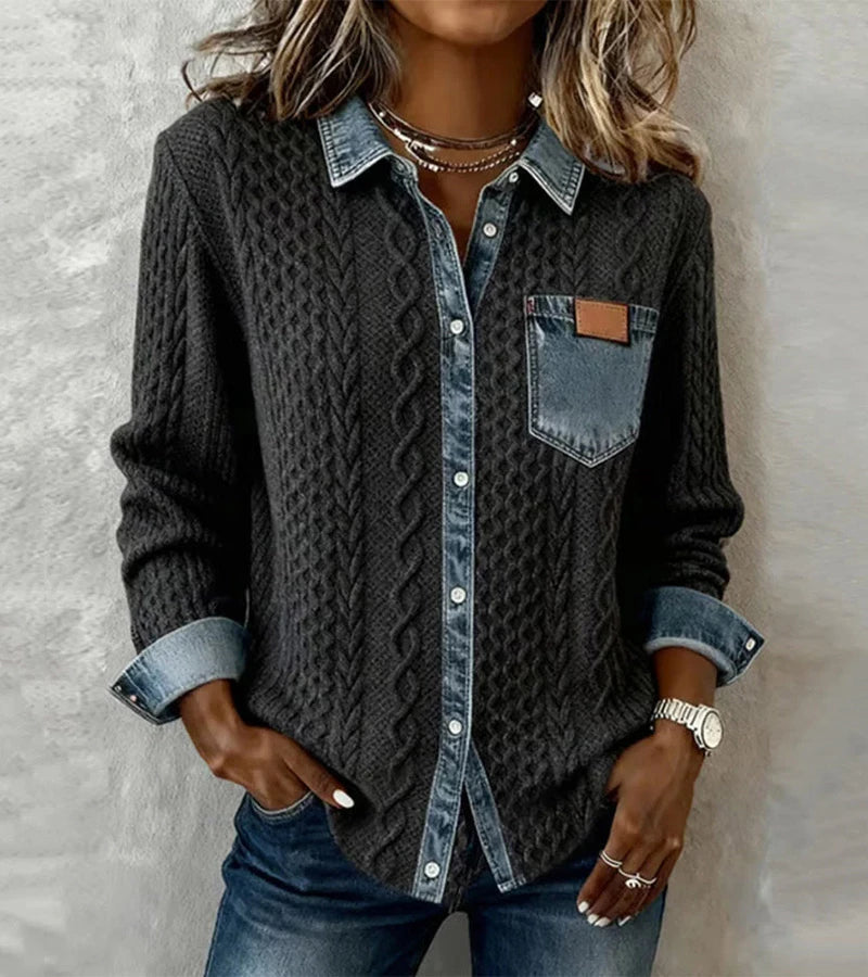 Bibianna - Camisa De Manga Larga Con Parches De Denim