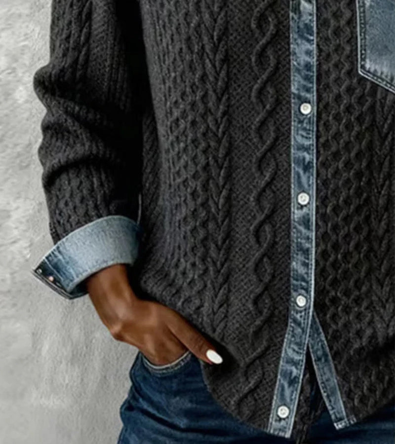 Bibianna - Camisa De Manga Larga Con Parches De Denim