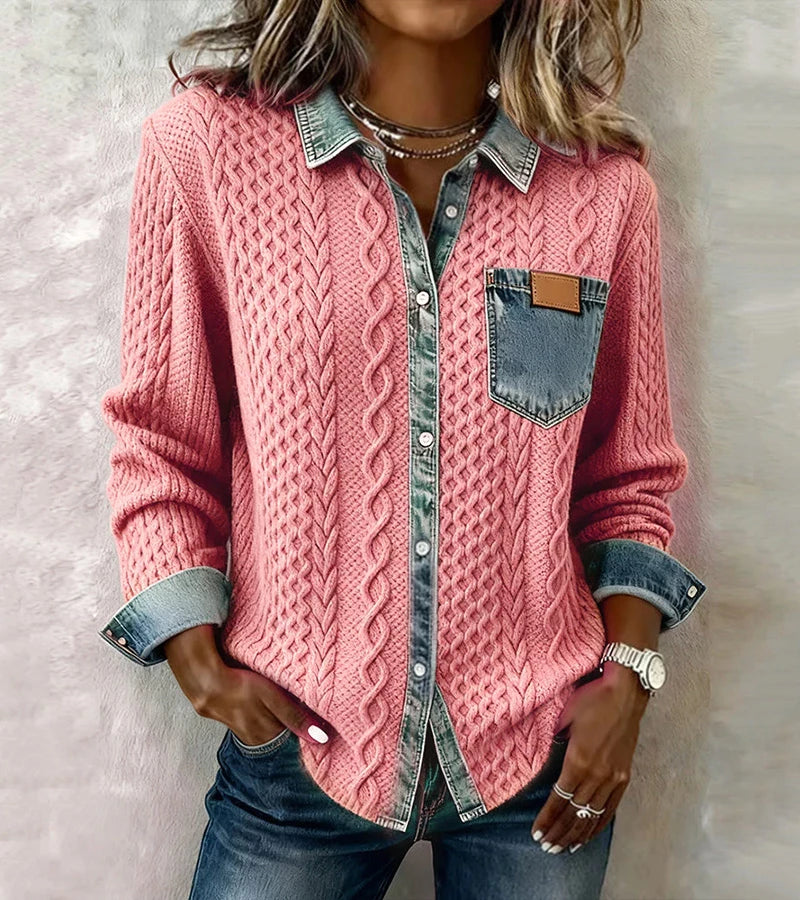 Bibianna - Camisa De Manga Larga Con Parches De Denim