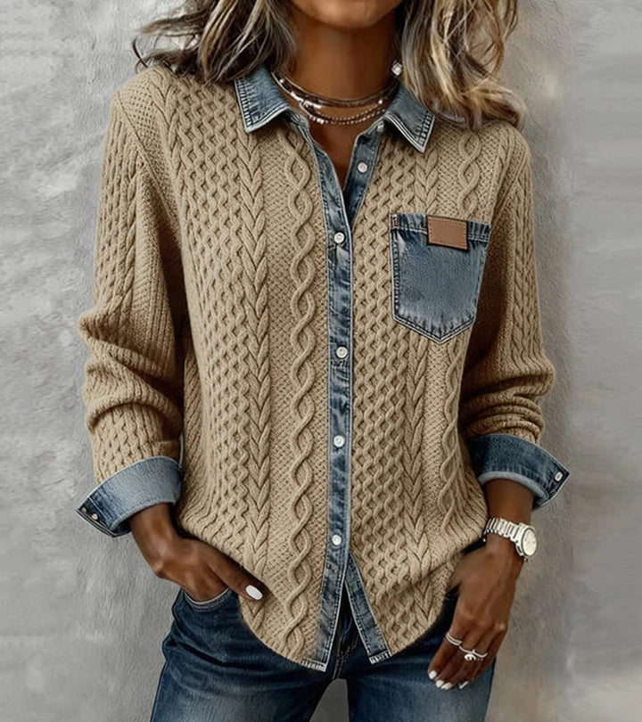 Bibianna - Camisa De Manga Larga Con Parches De Denim