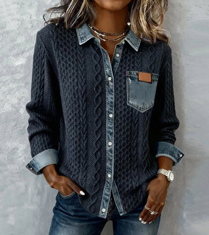 Bibianna - Camisa De Manga Larga Con Parches De Denim