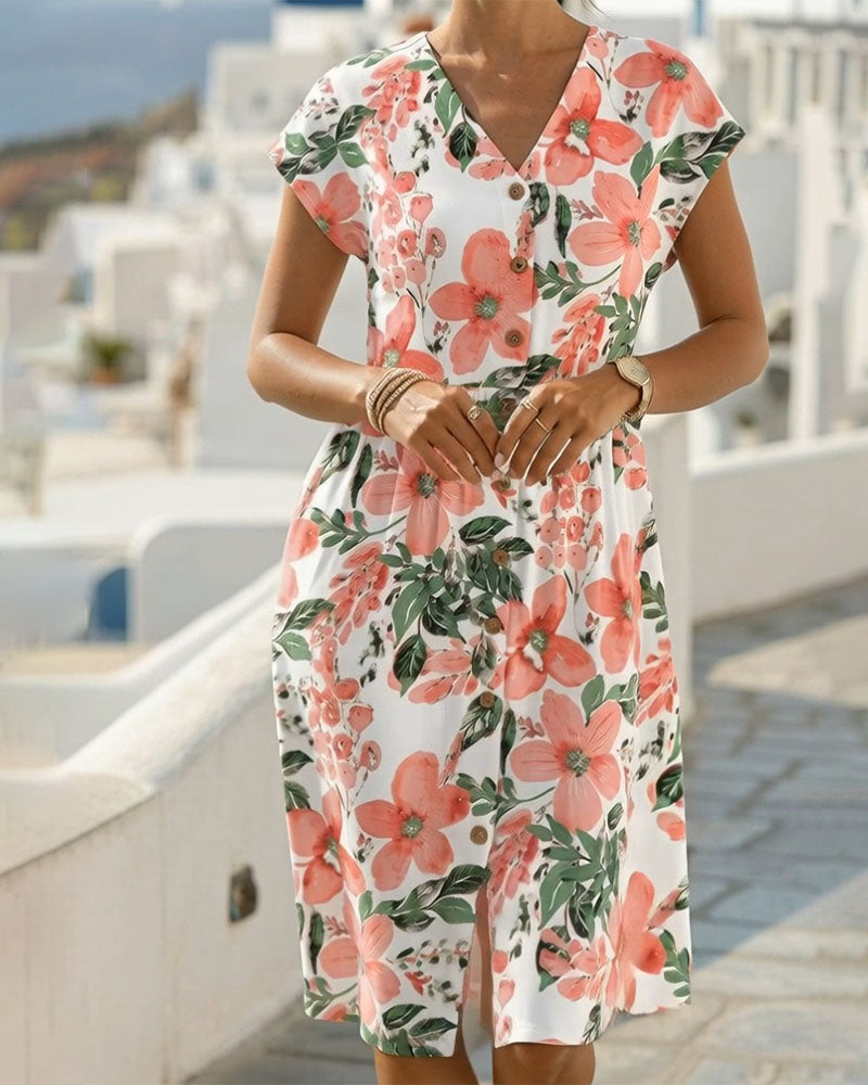 Sinera - Vestido Estampado Floral De Manga Corta