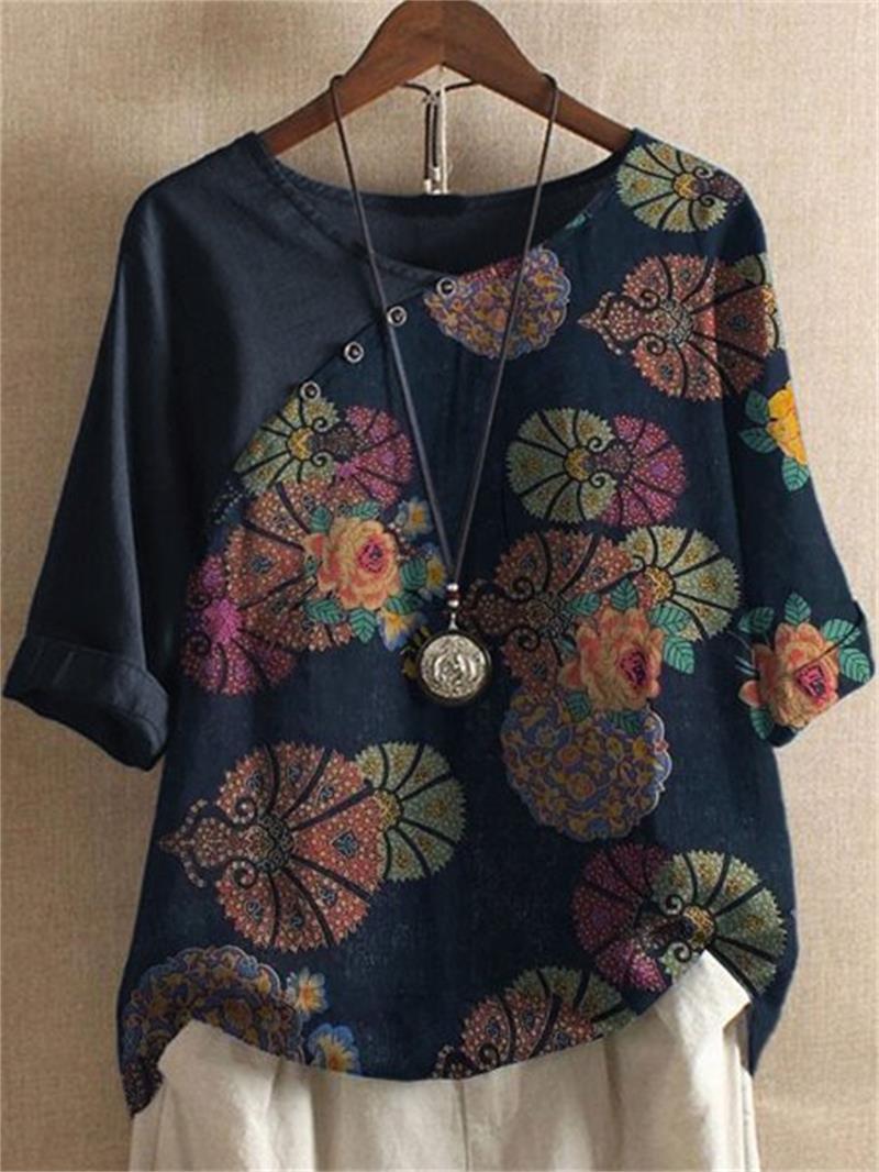 Adoria - Blusa Boho Con Estampado Floral y Botones