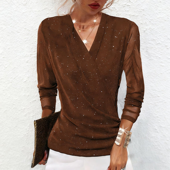 Agnese - Elegante Blusa De Manga Larga Con Cuello En V