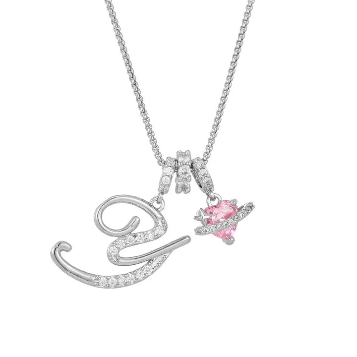 Nerute - Collar Con Inicial y Colgante de Corazón Rosa